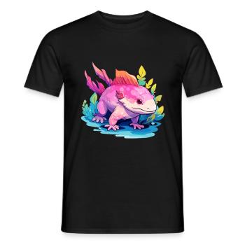 Axolotl Aquarelle Colorée Dessin Animé Kawaii Animal - T-shirt homme - noir - Devant - AI Model Male 178 light (178cm)