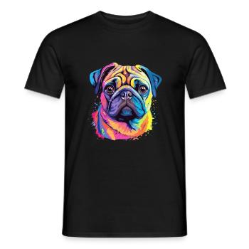 Pug Dog Colorful Watercolor Cartoon Kawaii Animal - Men's T-Shirt - black - Front - AI Model Male 178 light (178cm)