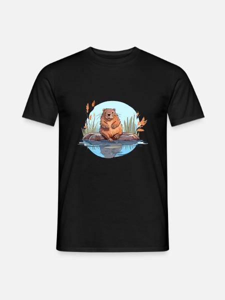 Biber buntes Aquarell Cartoon Kawaii Tier - Männer T-Shirt - Schwarz