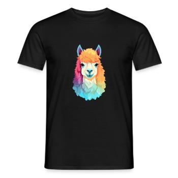 Alpaga Aquarelle Colorée Dessin Animé Kawaii Animal - T-shirt homme - noir - Devant - AI Model Male 178 light (178cm)
