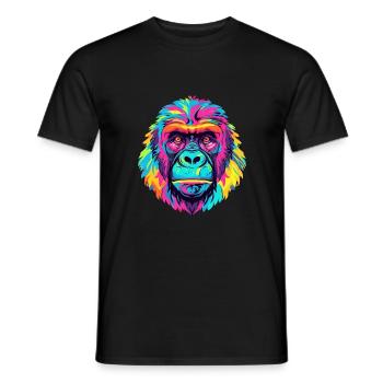 Gorilla Colorful Watercolor Cartoon Kawaii Animal - Men's T-Shirt - black - Front - AI Model Male 178 light (178cm)
