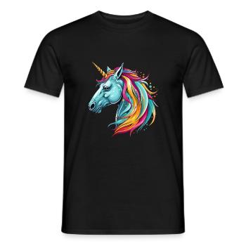 Einhorn Buntes Aquarell Cartoon Kawaii Tier - Männer T-Shirt - Schwarz - Vorne - AI Model Male 178 light (178cm)
