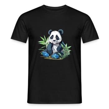 Panda Colorful Watercolor Cartoon Kawaii Animal - Men's T-Shirt - black - Front - AI Model Male 178 light (178cm)