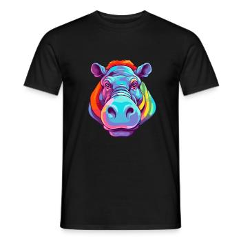 Hippo Colorful Watercolor Cartoon Kawaii Animal - Men's T-Shirt - black - Front - AI Model Male 178 light (178cm)
