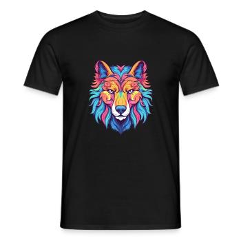 Wolf Colorful Watercolor Cartoon Kawaii Animal - Men's T-Shirt - black - Front - AI Model Male 178 light (178cm)