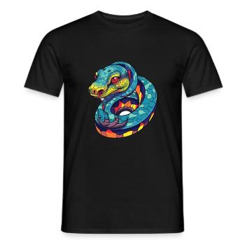 Schlange bunte Aquarell-Karikatur Kawaii-Tier - Männer T-Shirt - Schwarz - Vorne - AI Model Male 178 light (178cm)