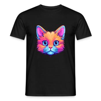 Chaton coloré aquarelle dessin animé kawaii animal - T-shirt homme - noir - Devant - AI Model Male 178 light (178cm)