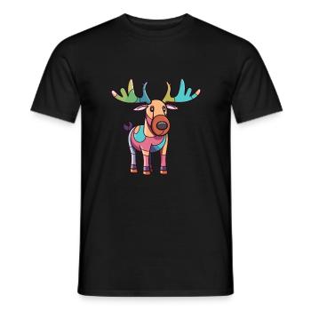 Moose Cute Cartoon Kawaii Watercolor Animal Pet - Men's T-Shirt - black - Front - AI Model Male 178 light (178cm)