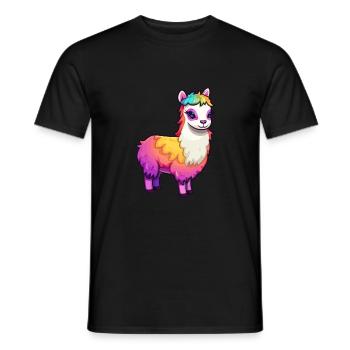 Llama Cute Cartoon Kawaii Watercolor Animal Pet - Men's T-Shirt - black - Front - AI Model Male 178 light (178cm)