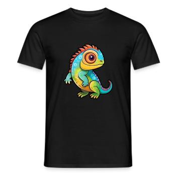 Iguana Cute Cartoon Kawaii Watercolor Animal Pet - Men's T-Shirt - black - Front - AI Model Male 178 light (178cm)