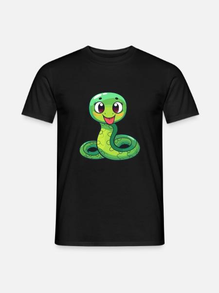 Serpiente Linda Dibujos Animados Kawaii Acuarela Animal Mascota - Camiseta hombre - negro