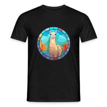 Alpaga vitrail coloré dessin animé Kawaii Anima - T-shirt homme - noir - Devant - AI Model Male 178 light (178cm)