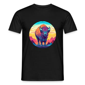 Bison-Buntglas-Cartoon-Kawaii-Tier - Männer T-Shirt - Schwarz - Vorne - AI Model Male 178 light (178cm)