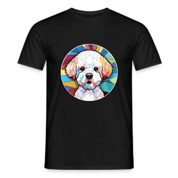 Bichons Frise chien vitrail coloré dessin animé K - T-shirt homme - noir - Devant - AI Model Male 178 light (178cm)