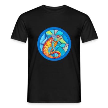 Chameleon Stained Glass Colorful Cartoon Kawaii An - Men's T-Shirt - black - Front - AI Model Male 178 light (178cm)