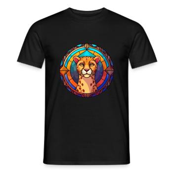 Guépard vitrail coloré dessin animé Kawaii Anim - T-shirt homme - noir - Devant - AI Model Male 178 light (178cm)