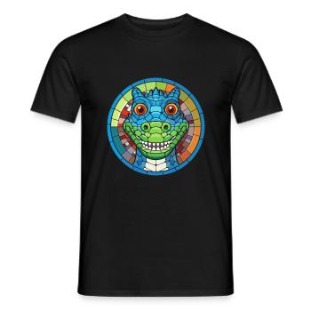 Crocodile vitrail coloré dessin animé Kawaii An - T-shirt homme - noir - Devant - AI Model Male 178 light (178cm)