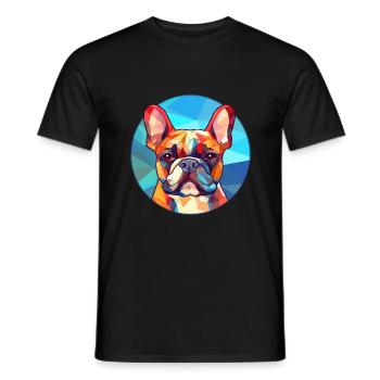 Französische Bulldogge Hund Bunte Karikatur aus Glas - Männer T-Shirt - Schwarz - Vorne - AI Model Male 178 light (178cm)