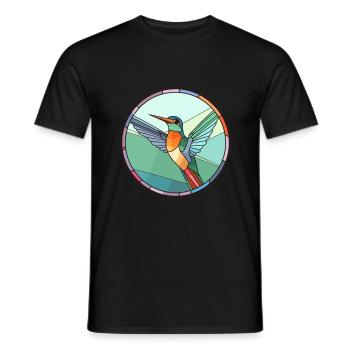 Colibri vitrail coloré dessin animé Kawaii - T-shirt homme - noir - Devant - AI Model Male 178 light (178cm)