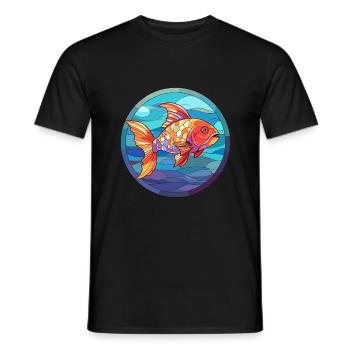 Poisson vitrail coloré dessin animé kawaii animal - T-shirt homme - noir - Devant - AI Model Male 178 light (178cm)