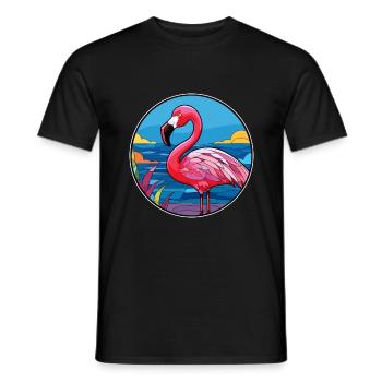 Flamingo Buntes Glas Bunte Karikatur Kawaii Ani - Männer T-Shirt - Schwarz - Vorne - AI Model Male 178 light (178cm)