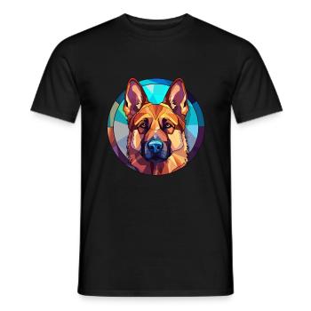 German Shepherd Dog Stained Glass Colorful Cartoon - Men's T-Shirt - black - Front - AI Model Male 178 light (178cm)