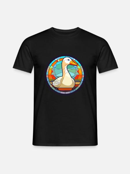 Gänse-Buntglas-Cartoon-Kawaii-Tier - Männer T-Shirt - Schwarz