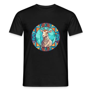 Chèvre vitrail coloré dessin animé Kawaii Animal - T-shirt homme - noir - Devant - AI Model Male 178 light (178cm)