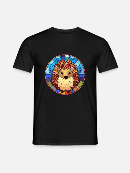 Hérisson vitrail coloré dessin animé Kawaii Ani - T-shirt homme - noir