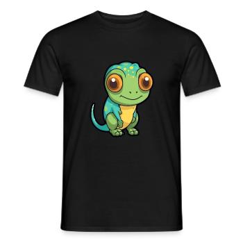 Chameleon Cute Cartoon Kawaii Watercolor Animal Pe - Men's T-Shirt - black - Front - AI Model Male 178 light (178cm)