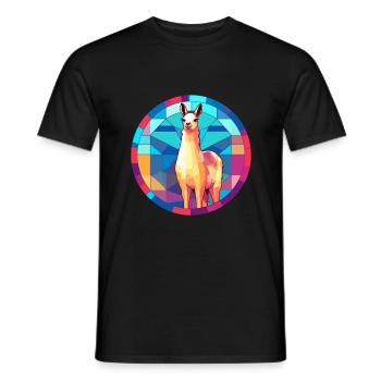 Llama Stained Glass Colorful Cartoon Kawaii Animal - Men's T-Shirt - black - Front - AI Model Male 178 light (178cm)