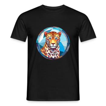 Leopard Stained Glass Colorful Cartoon Kawaii Anim - Men's T-Shirt - black - Front - AI Model Male 178 light (178cm)