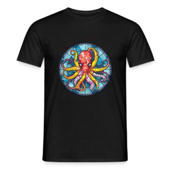 Oktopus Buntes Glas Bunte Karikatur Kawaii Anim - Männer T-Shirt - Schwarz - Vorne - AI Model Male 178 light (178cm)