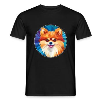 Pomeranian Dog Stained Glass Colorful Cartoon Kawa - Men's T-Shirt - black - Front - AI Model Male 178 light (178cm)