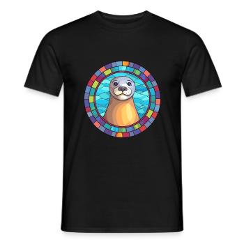 Siegel Buntes Glas Bunte Karikatur Kawaii Tier - Männer T-Shirt - Schwarz - Vorne - AI Model Male 178 light (178cm)