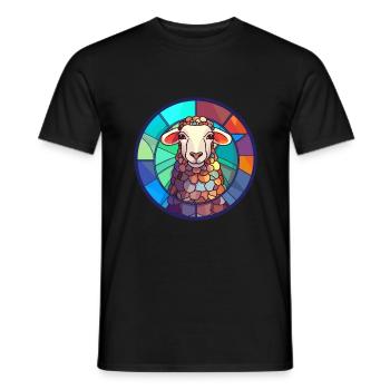 Sheep Stained Glass Colorful Cartoon Kawaii Animal - Men's T-Shirt - black - Front - AI Model Male 178 light (178cm)