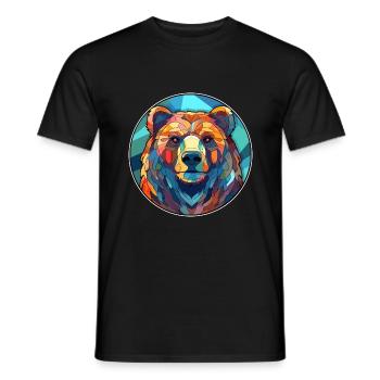 Ours vitrail coloré dessin animé Kawaii Animal - T-shirt homme - noir - Devant - AI Model Male 178 light (178cm)