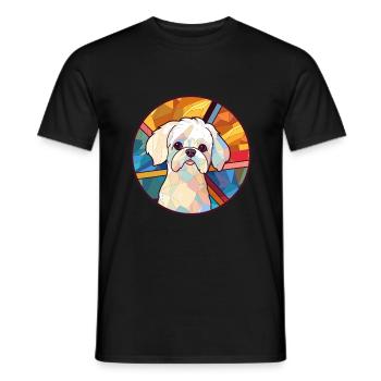 Malteser Hund Buntes Glas Bunte Karikatur Kawaii - Männer T-Shirt - Schwarz - Vorne - AI Model Male 178 light (178cm)