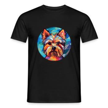 Yorkshire Terrier chien vitrail coloré Carto - T-shirt homme - noir - Devant - AI Model Male 178 light (178cm)