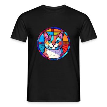Katze Buntes Glas Bunte Karikatur Kawaii Tier - Männer T-Shirt - Schwarz - Vorne - AI Model Male 178 light (178cm)
