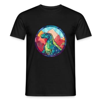 Dinodaur Stained Glass Colorful Cartoon Kawaii Ani - Men's T-Shirt - black - Front - AI Model Male 178 light (178cm)