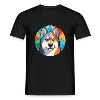 Husky Hund Buntes Glas Bunte Karikatur Kawaii An - Männer T-Shirt - Schwarz - Vorne - AI Model Male 178 light (178cm)