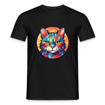 Chaton vitrail coloré dessin animé Kawaii Anima - T-shirt homme - noir - Devant - AI Model Male 178 light (178cm)