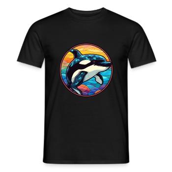 Orca Stained Glass Colorful Cartoon Kawaii Animal - Men's T-Shirt - black - Front - AI Model Male 178 light (178cm)