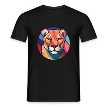 Cougar Stained Glass Colorful Cartoon Kawaii Anima - Men's T-Shirt - black - Front - AI Model Male 178 light (178cm)