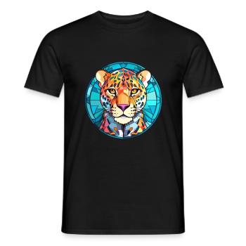 Leopard Stained Glass Colorful Cartoon Kawaii Anim - Men's T-Shirt - black - Front - AI Model Male 178 light (178cm)
