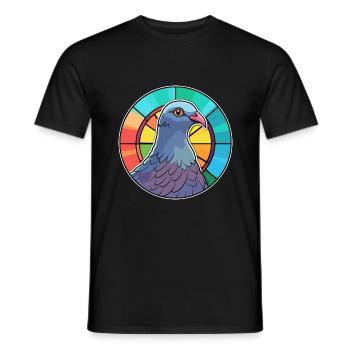 Pigeon vitrail coloré dessin animé Kawaii Anima - T-shirt homme - noir - Devant - AI Model Male 178 light (178cm)
