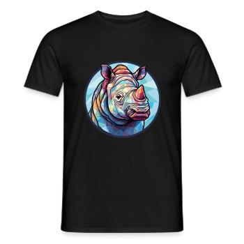 Rhino Stained Glass Colorful Cartoon Kawaii Animal - Men's T-Shirt - black - Front - AI Model Male 178 light (178cm)