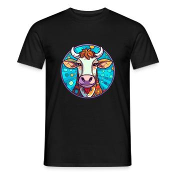 Kuh Buntes Glas Bunte Karikatur Kawaii Tier - Männer T-Shirt - Schwarz - Vorne - AI Model Male 178 light (178cm)