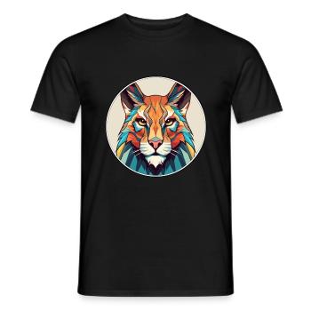 Lynx Stained Glass Colorful Cartoon Kawaii Animal - Men's T-Shirt - black - Front - AI Model Male 178 light (178cm)